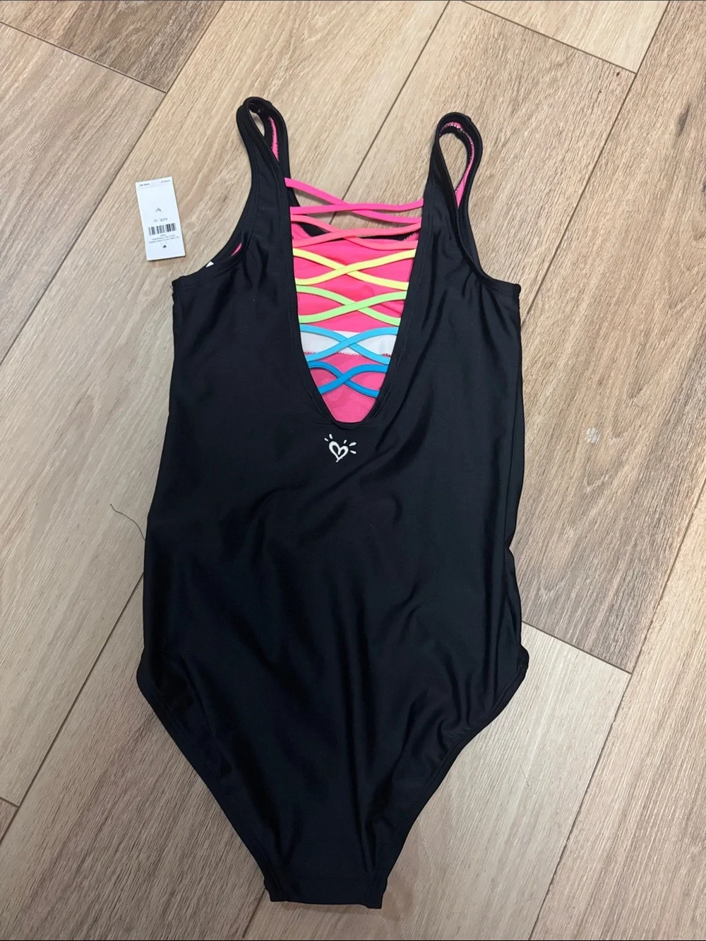 Justice NWT girls 12 TIGER (changes colors) neon back straps one piece swim UV